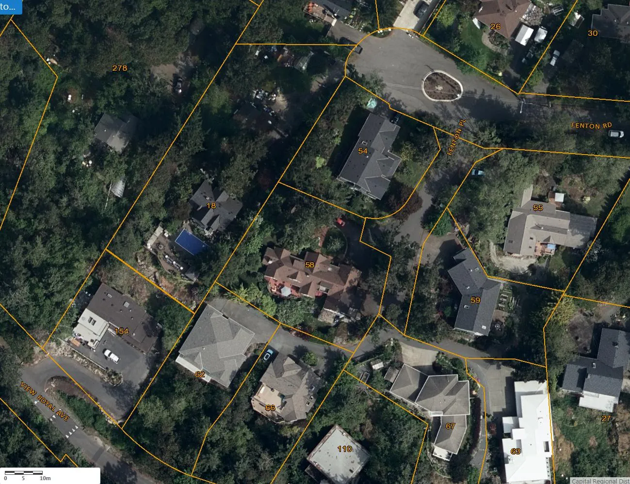 Aerial orthophoto from 2015 highlighting the subject property at 18 Fenton Road with yellow boundary lines and labels for surrounding properties.