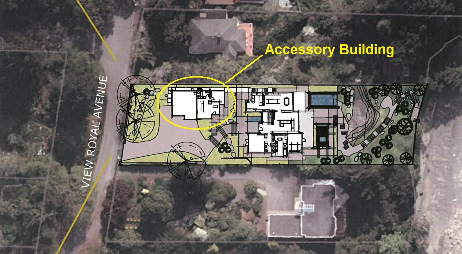 Context air photo with accessory building location highlighted