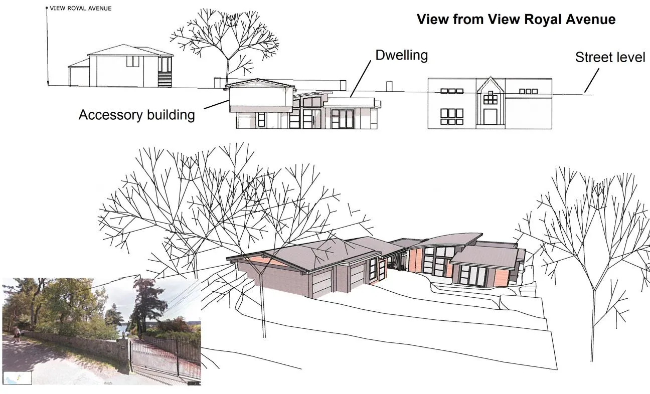Rendered view from View Royal Avenue showing street level and building heights