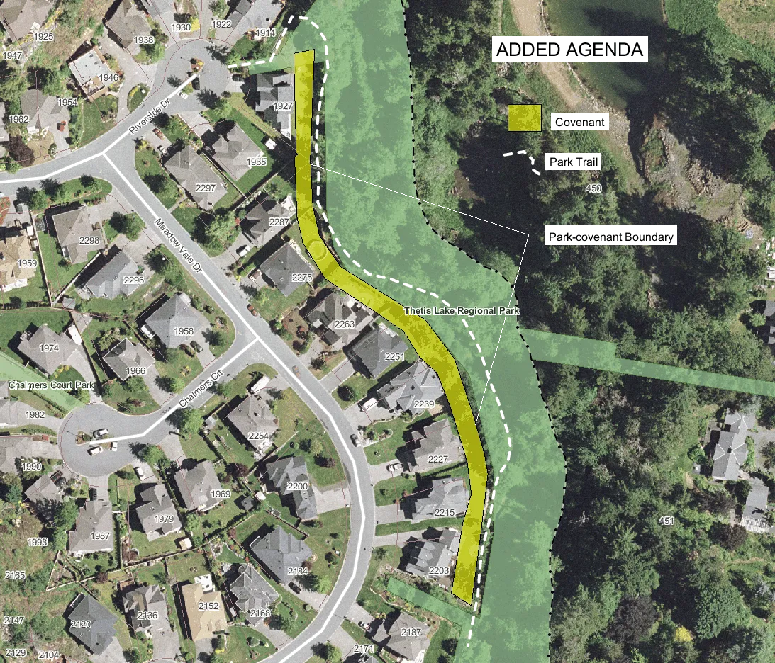 Aerial map of the study area along Meadowvale Drive and Riverside Drive showing that no protected trees were observed