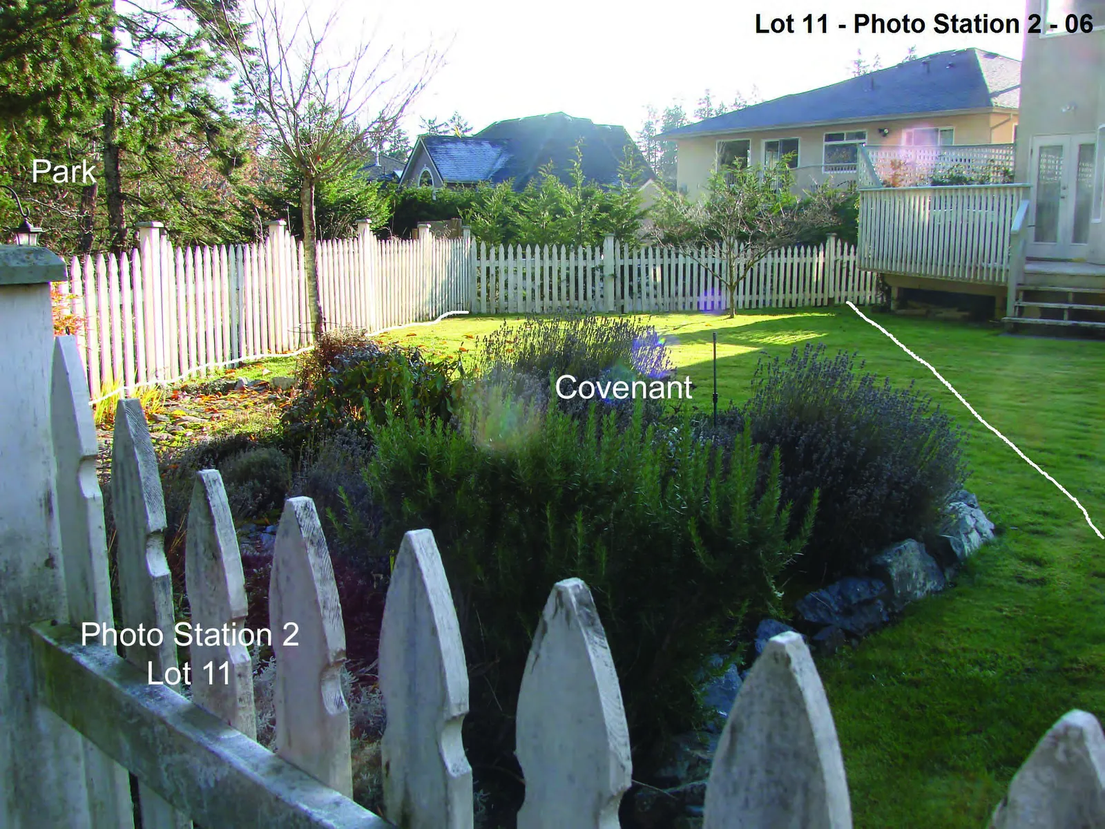 View from Photo Station 1 showing the rocky ground cover in the Lot 8 covenant area
