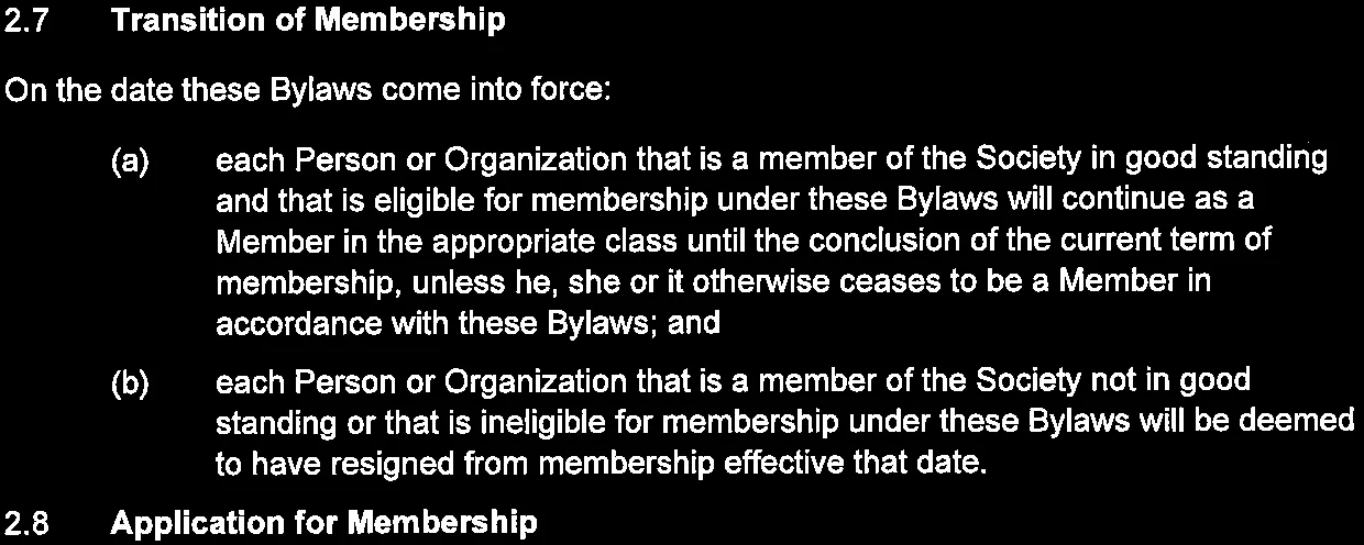 Section 2.7 Transition of Membership