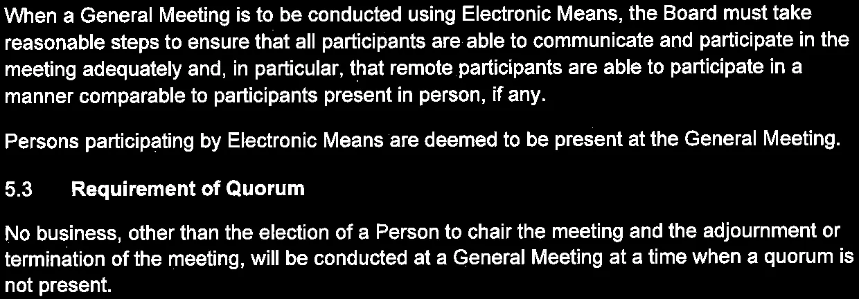 Section 5.3 Requirement of Quorum