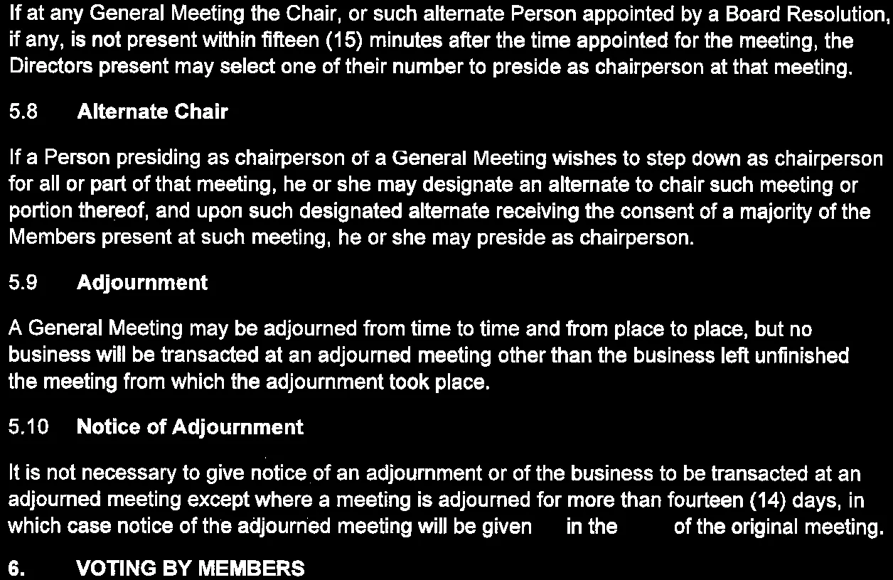 Sections 5.8 to 5.10 regarding Chair and Adjournment