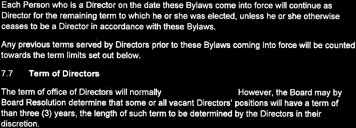 Section 7.7 Term of Directors