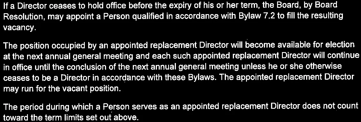 Section 7.10 Appointment to fill vacancy