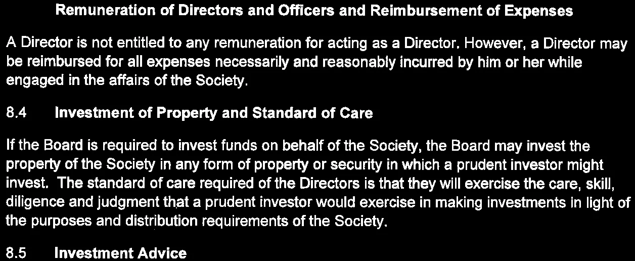 Section 8.4 Investment of Property and Standard of Care