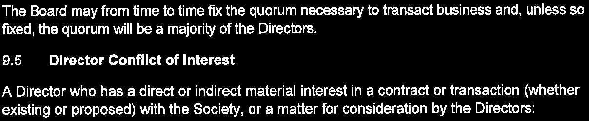 Sections 9.4 and 9.5 Quorum and Conflict of Interest