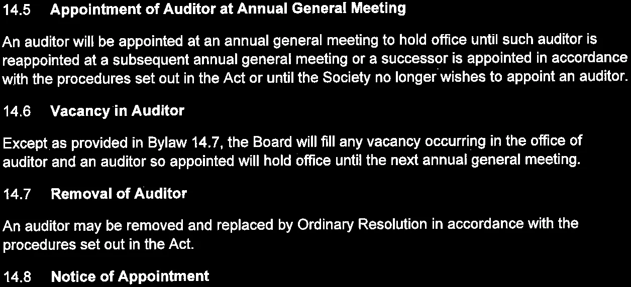 Sections 14.5 to 14.8 regarding Auditor