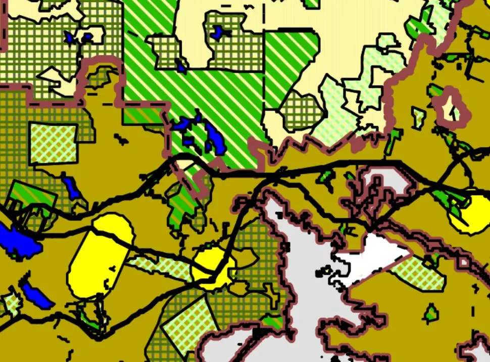 Map of the 2003 Regional Growth Strategy showing the growth boundary with a red box highlighting the Chilco area