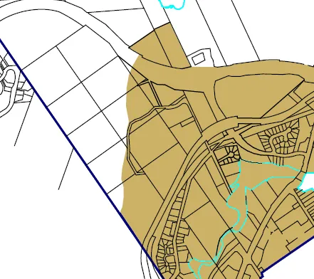 Map showing the Town's Urban Containment Boundary in brown and the 2003 RUCSPA boundary