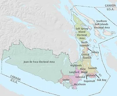 MAP 1: Context map showing View Royal centrally located within the municipalities of the Capital Regional District