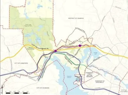 MAP 2: Transportation Corridors map showing major highways, rail lines, and roads within and surrounding View Royal