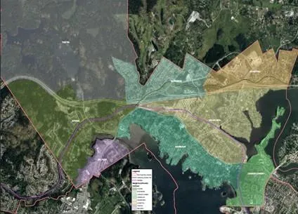 MAP 4: Local Planning Areas in Town of View Royal map showing boundaries for areas like Thetis, Atkins, Harbour, etc.
