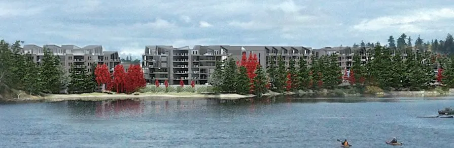 Zoom detail showing new tree plantings in red at 10 years