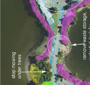 Close-up section of aerial map showing shoreline area