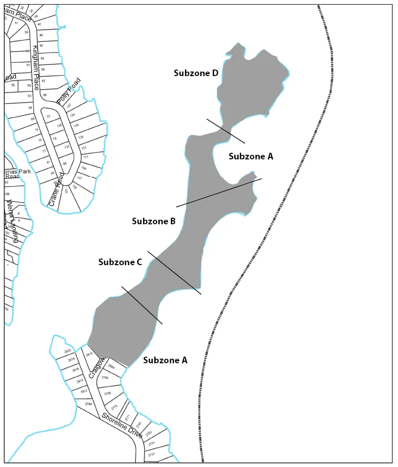 Map of Christie Point identifying Subzone A, Subzone B, Subzone C, and Subzone D within the CD-22 zone