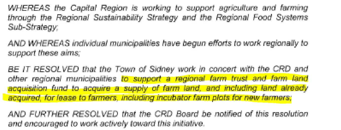 Town of Sidney Resolution supporting a regional farm trust and farm land acquisition fund