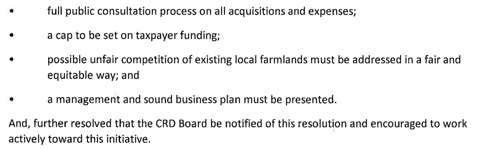 North Saanich AAC resolution requirements for acquisitions, funding caps, competition concerns, and management plans