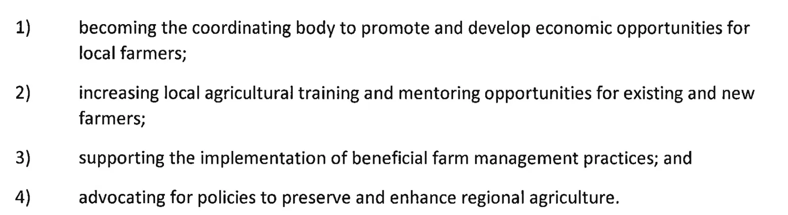 Expanded mandate items 1-4 for the proposed trust to help strengthen local agriculture economic viability