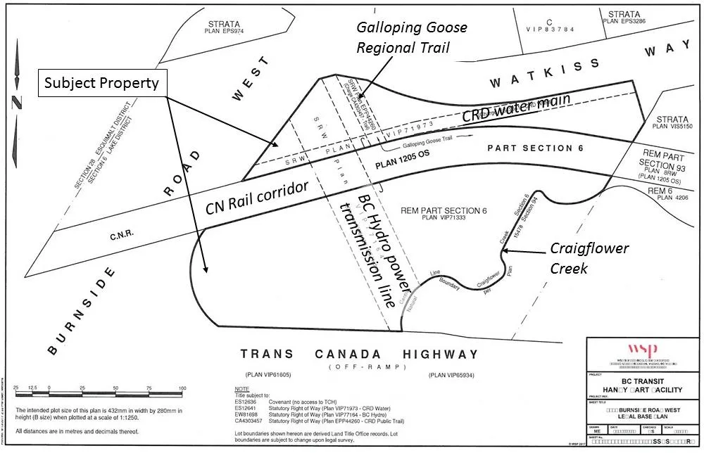 Site map of 2401 Burnside Road West showing various service and transportation corridors