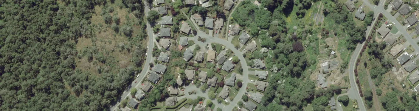 Aerial view of residential area near Colwood Interchange
