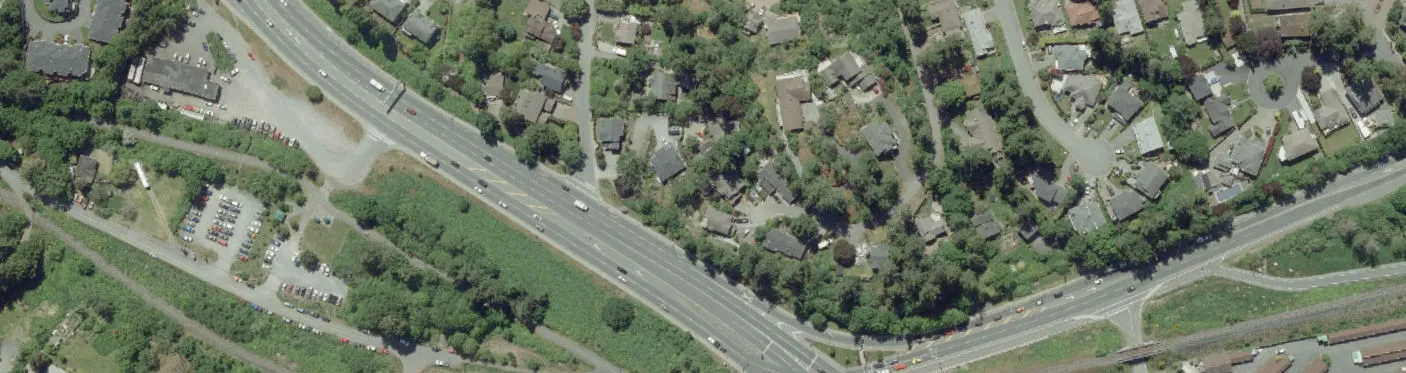 Aerial view of highway and transit exchange area