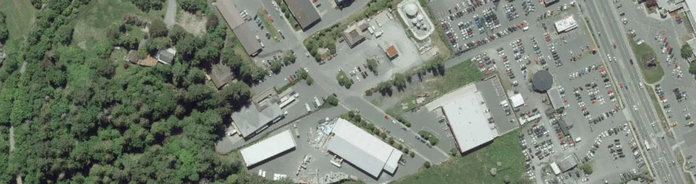 Aerial view of highway and residential intersection