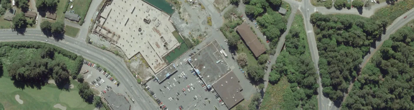 Aerial view of commercial intersection at Wale Road and Ocean Boulevard