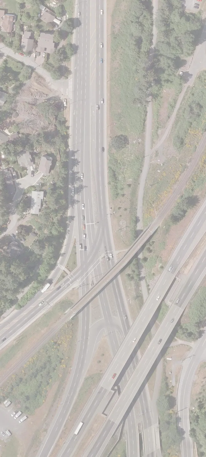 Conceptual design map of Colwood Interchange (Option 1) showing Island Highway and Trans Canada Highway interchange with proposed transit priority measures.