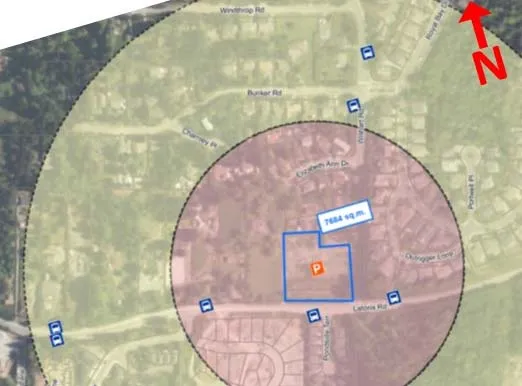 Map showing the potential park-and-ride site at Latoria Road and Wishart Road, with a blue outline around an area labeled "7684 sq.m." and an orange 'P' icon.