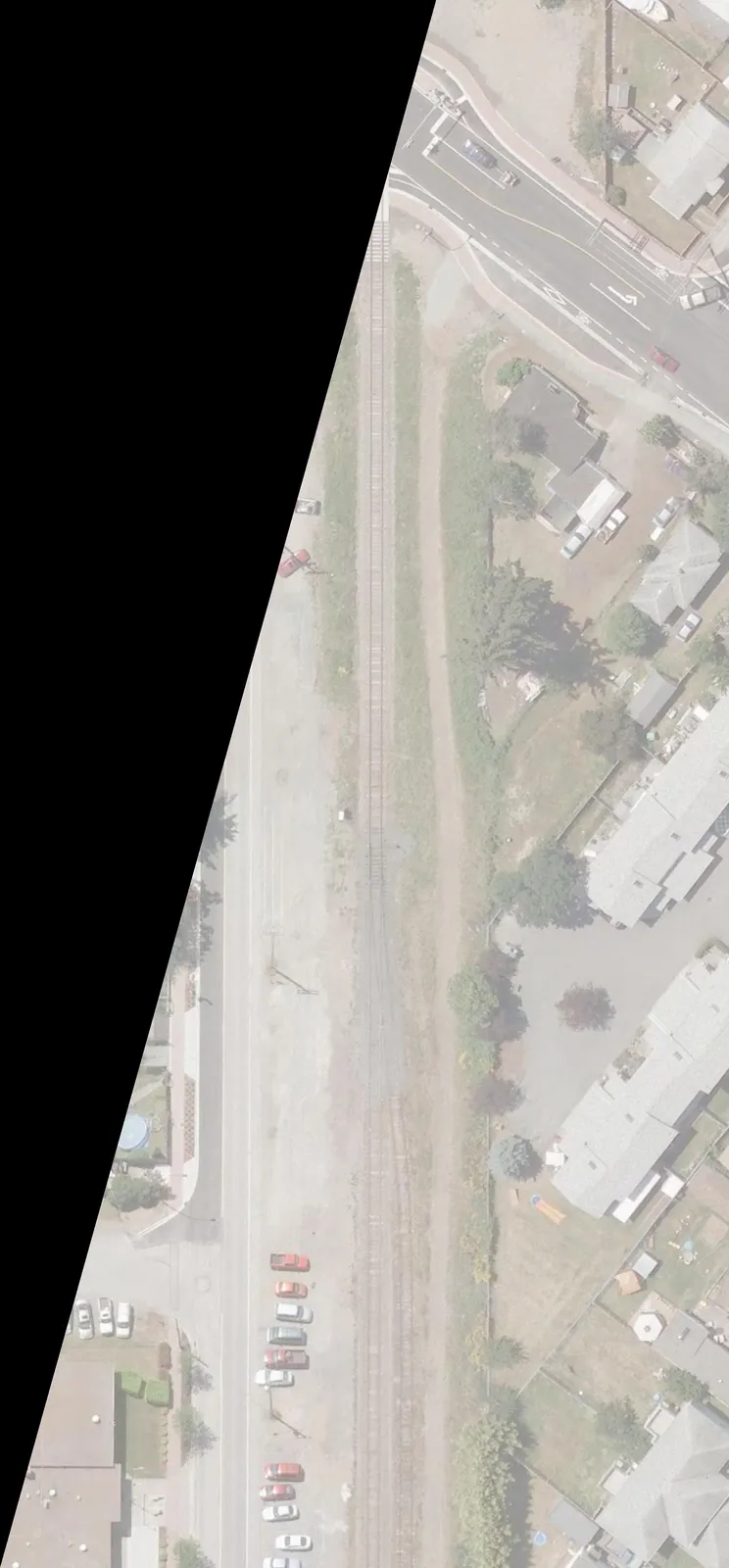 Aerial view showing conceptual parking stalls along the E&N Railway near Aprell Place