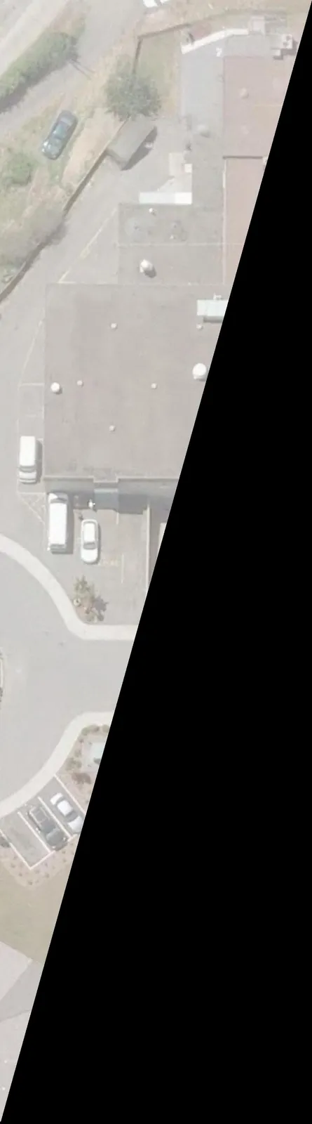 Aerial view showing the central section of the conceptual Park and Ride layout adjacent to the Royal Canadian Legion and Alexander Mackie Retirement Community