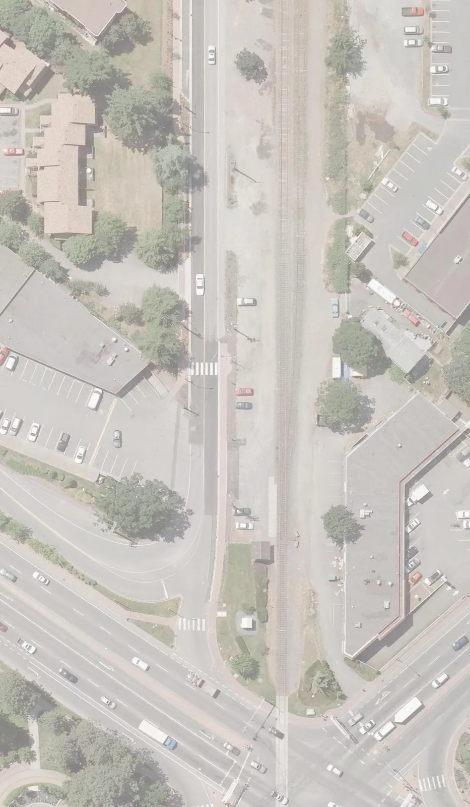 Aerial view showing the eastern end of the conceptual Park and Ride layout at the intersection of Veterans Memorial Parkway and Millstream Road