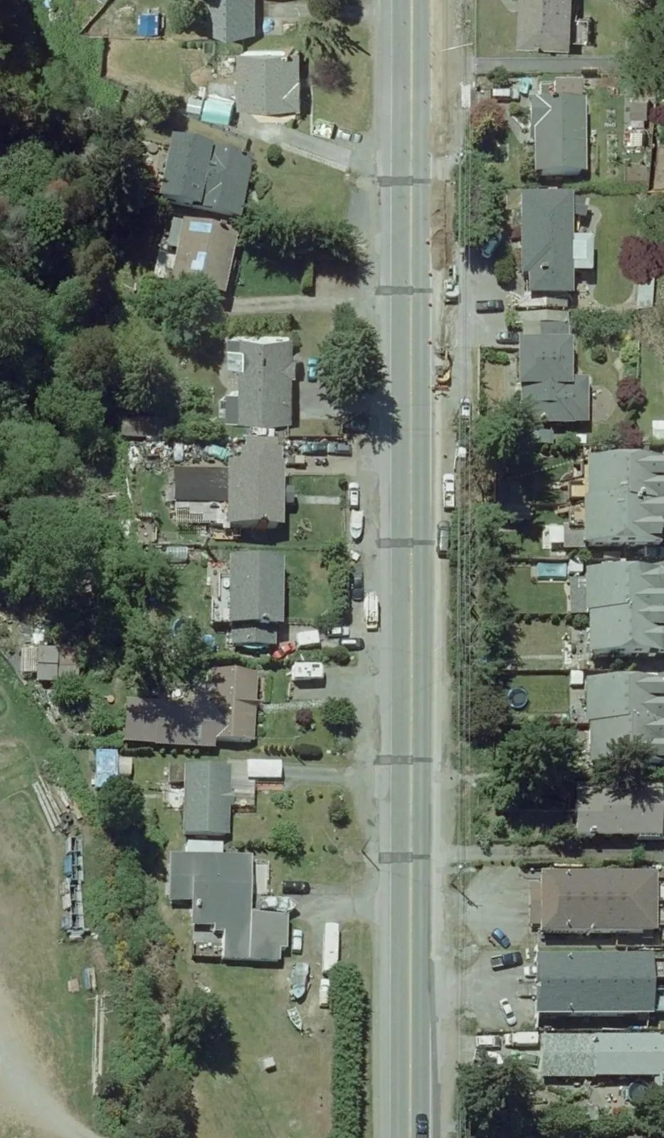 Aerial view of the Highway 14 corridor showing residential context and preliminary lane markings.