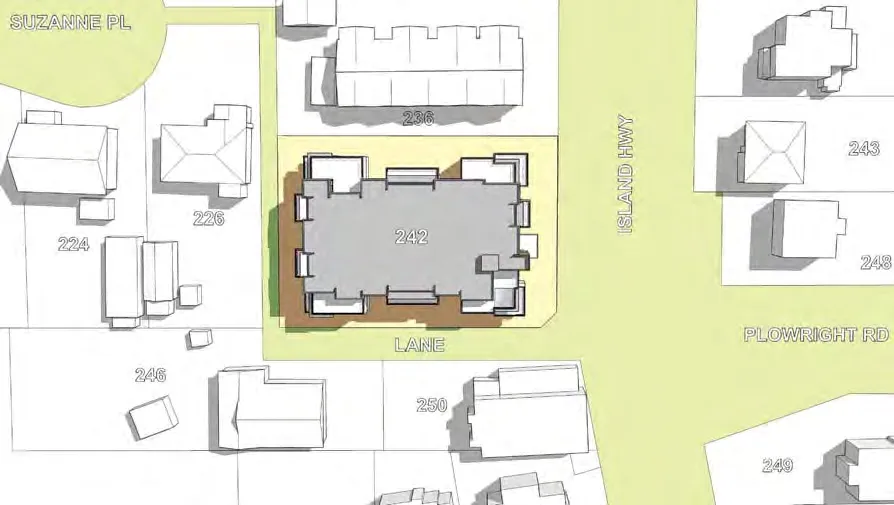 Shadow study diagram for June 20 at 9:00 AM showing shadows from the proposed building extending towards the northwest.