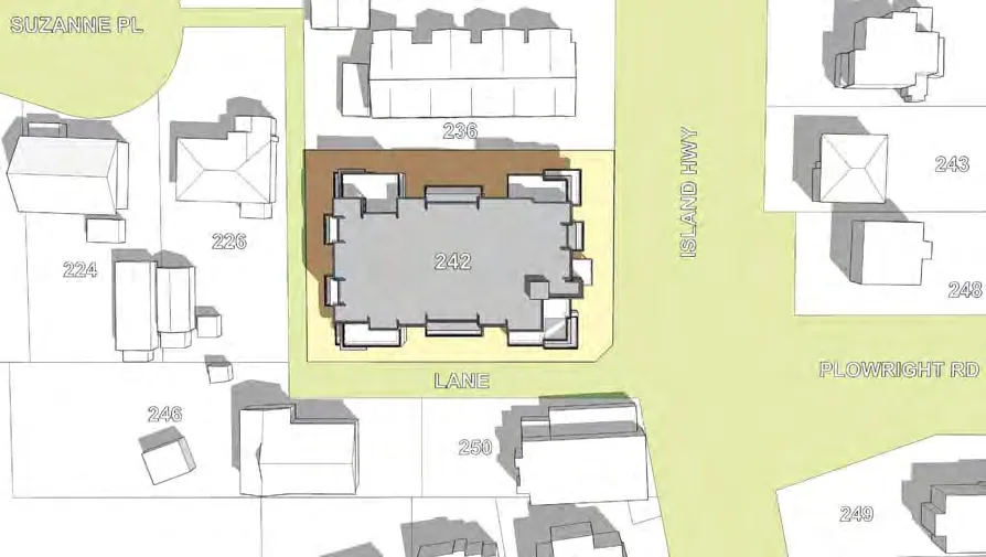 Shadow study diagram for June 20 at 3:00 PM showing shadows from the proposed building extending towards the northeast.
