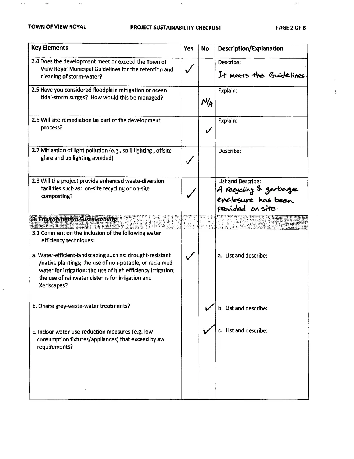 Town of View Royal Project Sustainability Checklist, Page 2
