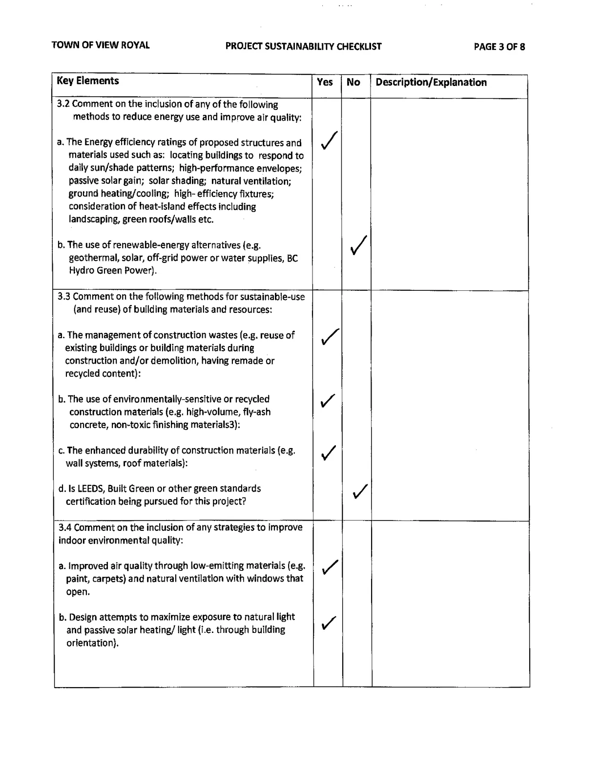 Town of View Royal Project Sustainability Checklist, Page 3