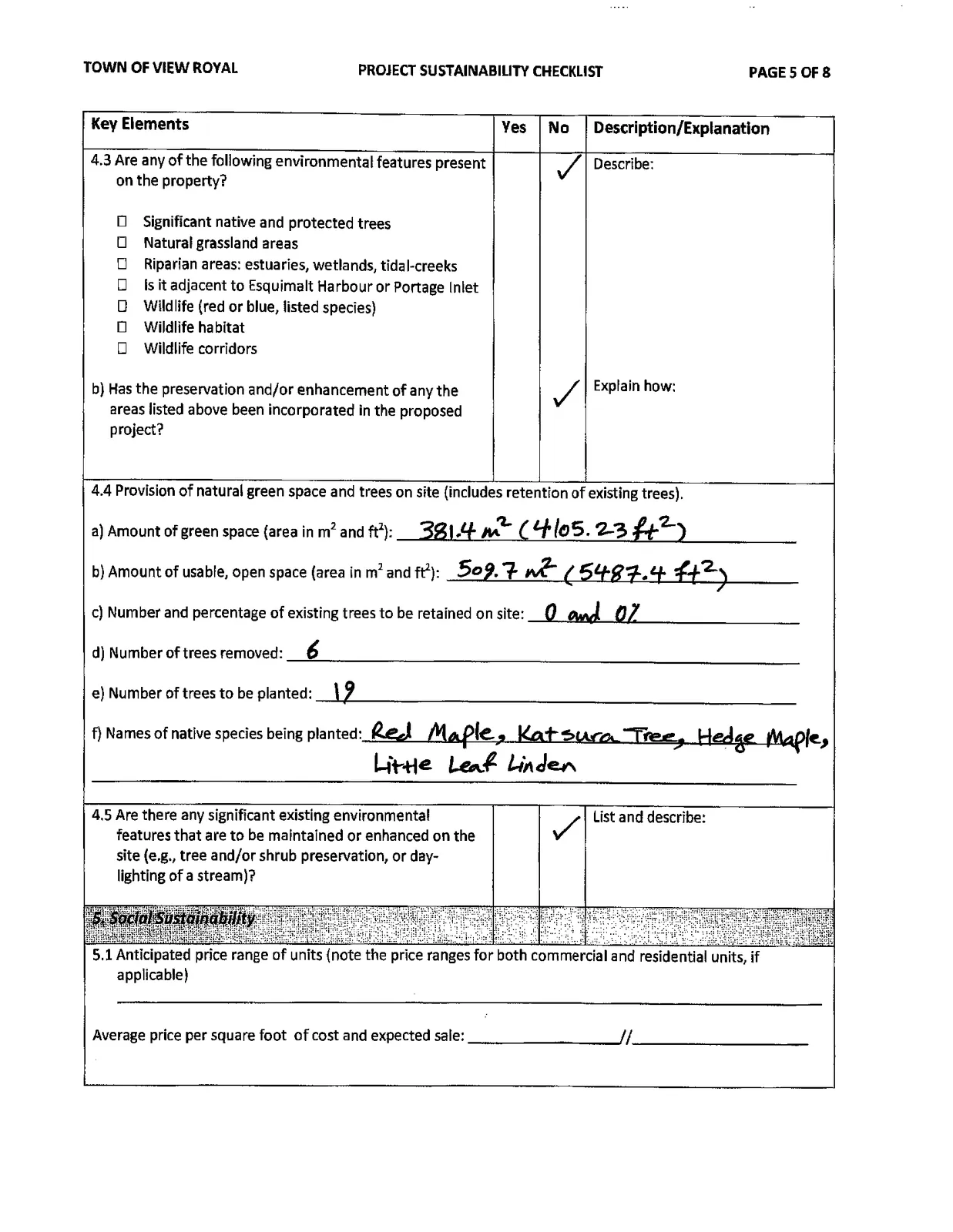 Town of View Royal Project Sustainability Checklist, Page 5