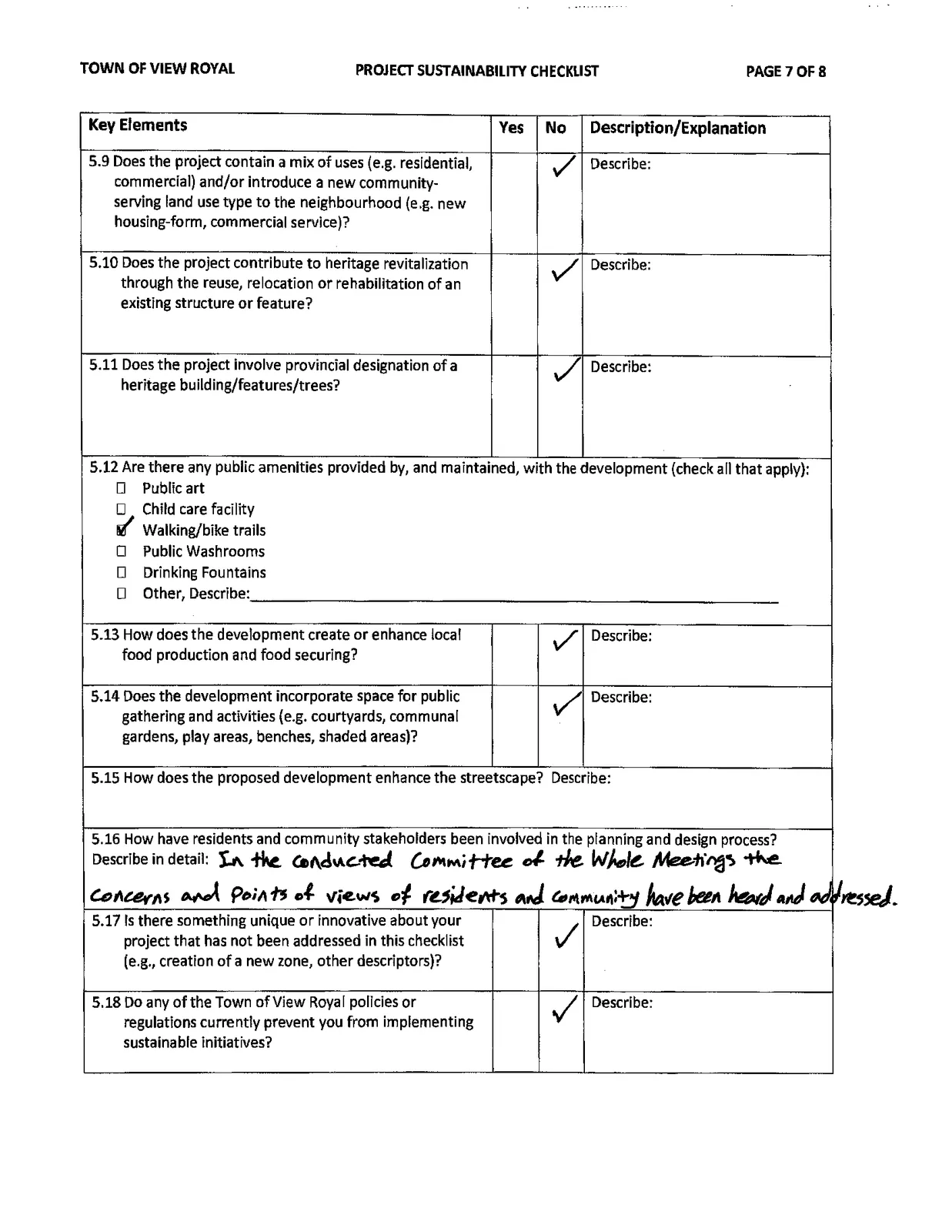 Town of View Royal Project Sustainability Checklist, Page 7