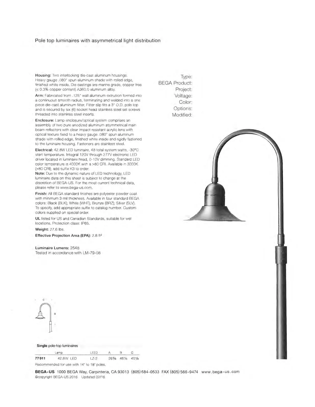 Pole top luminaire product photo and dimensional line drawing