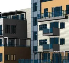 Rendered North Elevation showing building height and material finishes