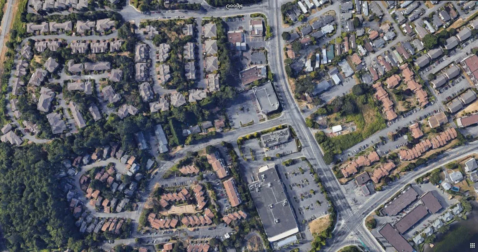 Aerial site map showing the original four-patio configuration