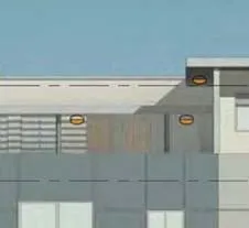 Detail of building base and landscaping