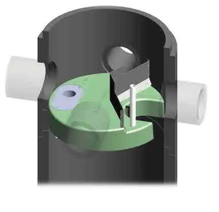 3D cutaway rendering of a Stormceptor unit showing internal components and flow paths