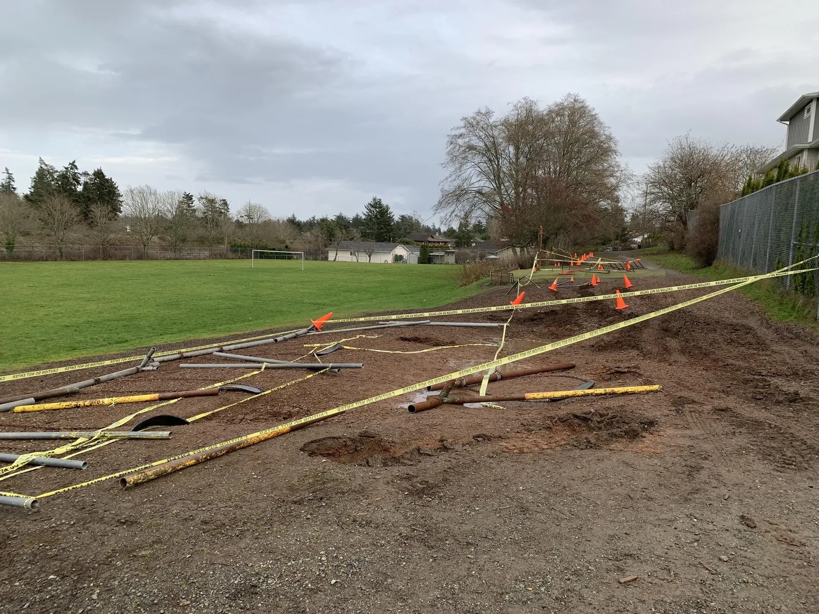 Photo of the playground site during removal of old equipment