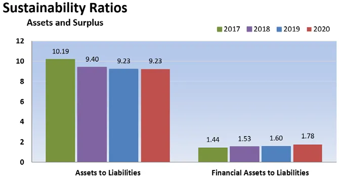 Bar charts showing Assets to Liabilities and Financial Assets to Liabilities from 2017 to 2020