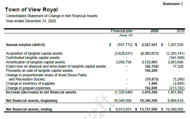 Statement C - Consolidated Statement of Change in Net Financial Assets