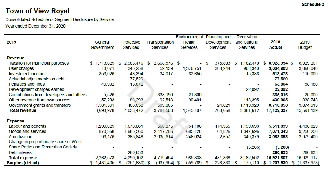 Schedule 2 - Consolidated Schedule of Segment Disclosure by Service for 2019